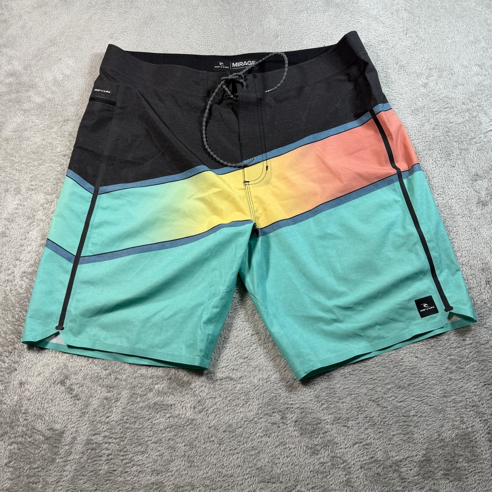 Rip Curl Mirage Board Shorts Mens 36 Green 9" Inseam Ultimate Stretch Striped